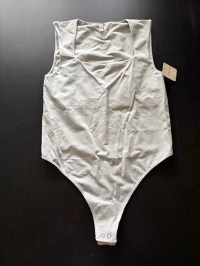 Free People Sleeveless Scoop Neck Bodysuit in Light Gray
